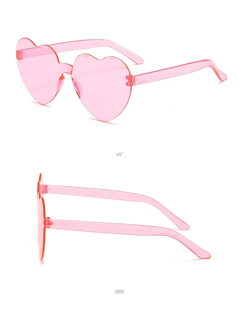 Europe And The United States Pink Heart Sunglasses Love Sunglasses Jelly Frameless Heart-shaped One-body Dazzling Color Glasses display picture 2