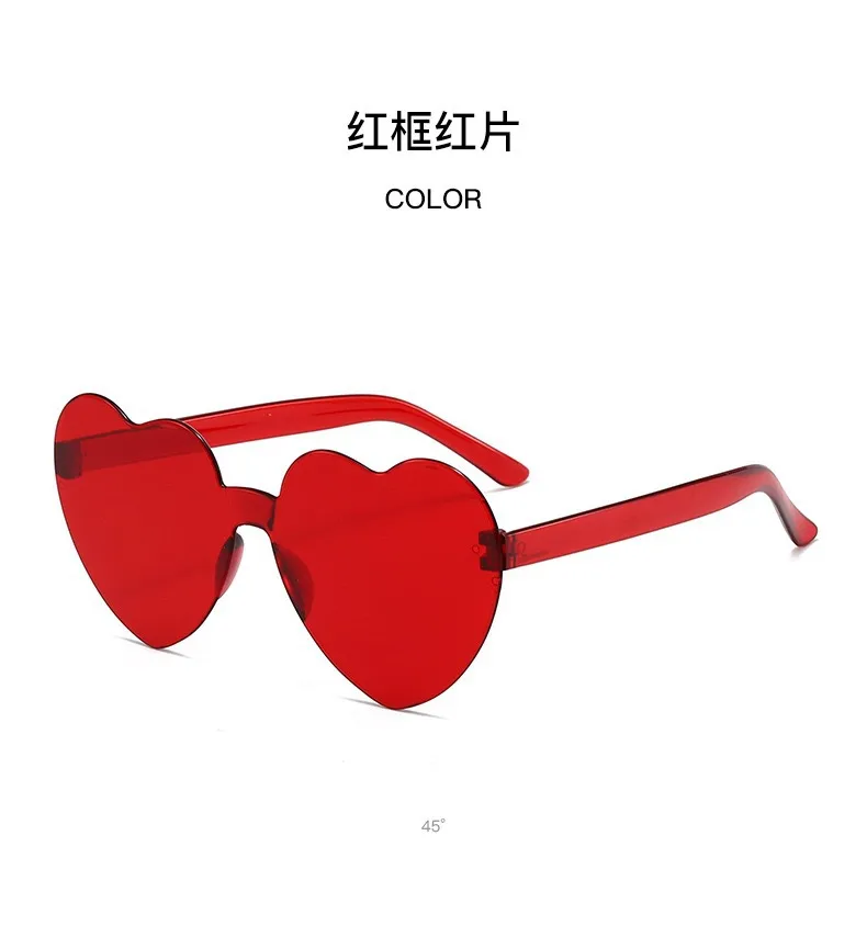 Europe And The United States Pink Heart Sunglasses Love Sunglasses Jelly Frameless Heart-shaped One-body Dazzling Color Glasses display picture 4