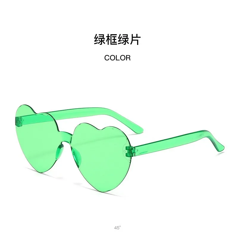 Europe And The United States Pink Heart Sunglasses Love Sunglasses Jelly Frameless Heart-shaped One-body Dazzling Color Glasses display picture 5