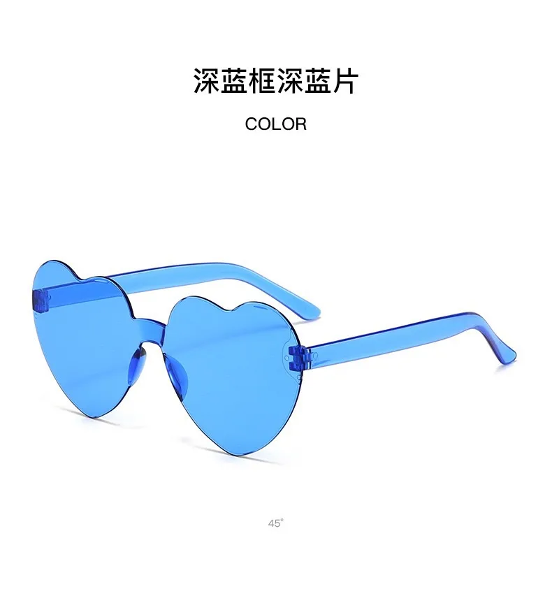 Europe And The United States Pink Heart Sunglasses Love Sunglasses Jelly Frameless Heart-shaped One-body Dazzling Color Glasses display picture 7