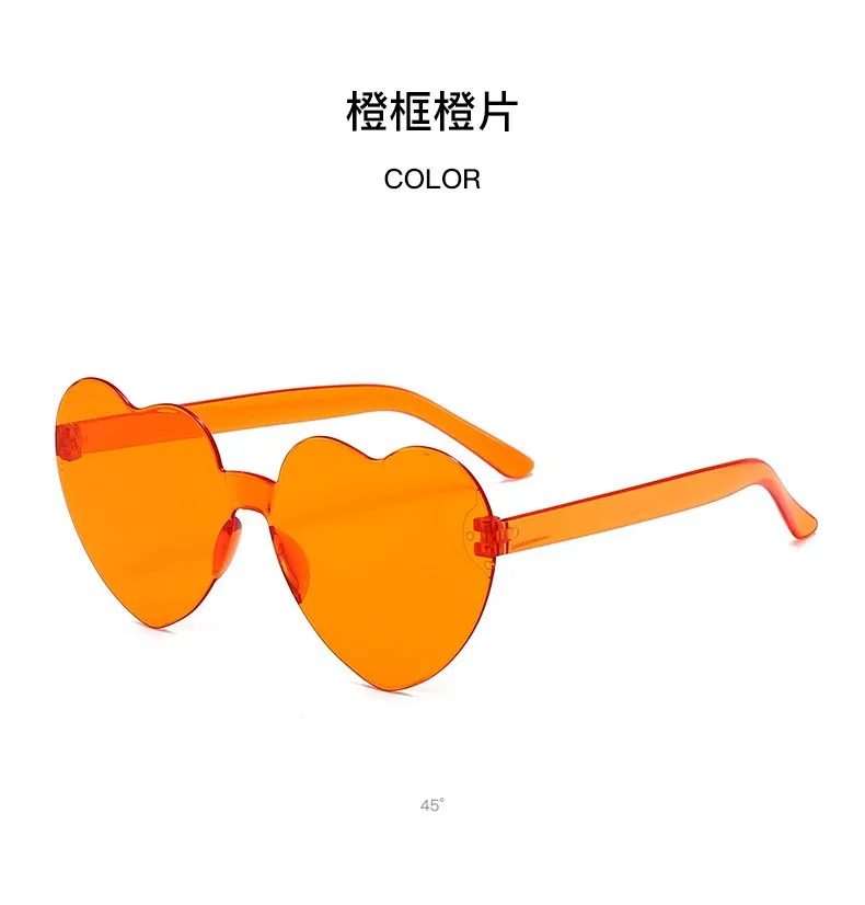 Europe And The United States Pink Heart Sunglasses Love Sunglasses Jelly Frameless Heart-shaped One-body Dazzling Color Glasses display picture 9