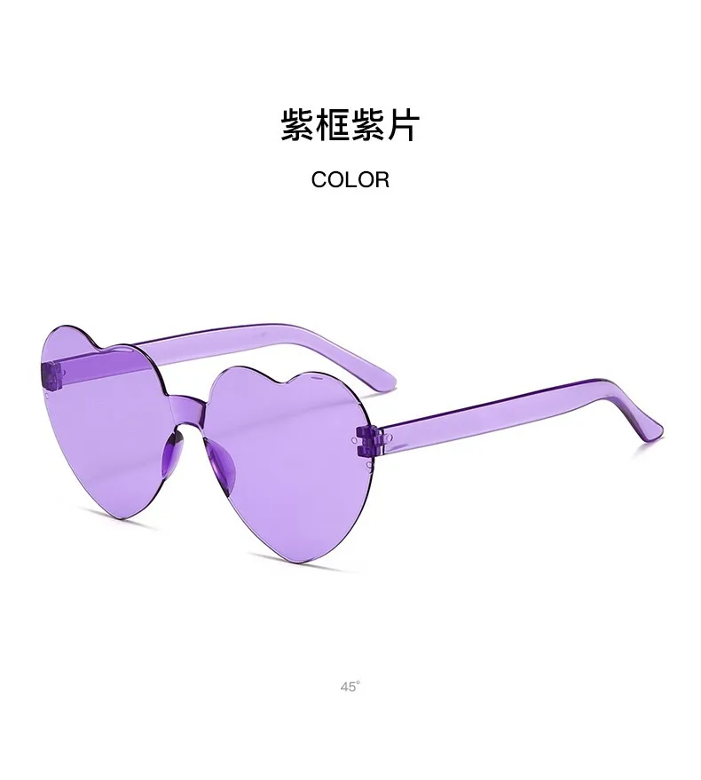 Europe And The United States Pink Heart Sunglasses Love Sunglasses Jelly Frameless Heart-shaped One-body Dazzling Color Glasses display picture 10