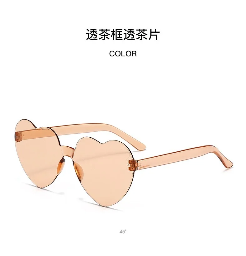 Europe And The United States Pink Heart Sunglasses Love Sunglasses Jelly Frameless Heart-shaped One-body Dazzling Color Glasses display picture 11