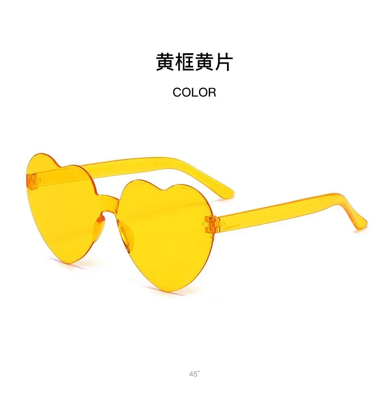 Europe And The United States Pink Heart Sunglasses Love Sunglasses Jelly Frameless Heart-shaped One-body Dazzling Color Glasses display picture 12