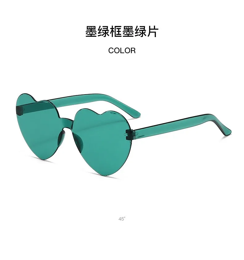 Europe And The United States Pink Heart Sunglasses Love Sunglasses Jelly Frameless Heart-shaped One-body Dazzling Color Glasses display picture 13