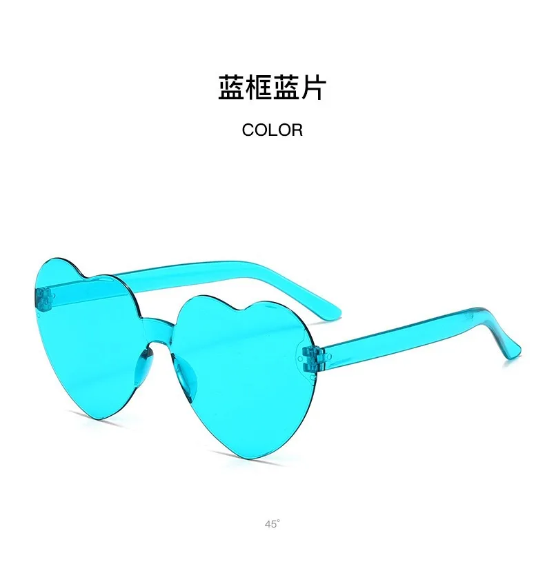 Europe And The United States Pink Heart Sunglasses Love Sunglasses Jelly Frameless Heart-shaped One-body Dazzling Color Glasses display picture 14