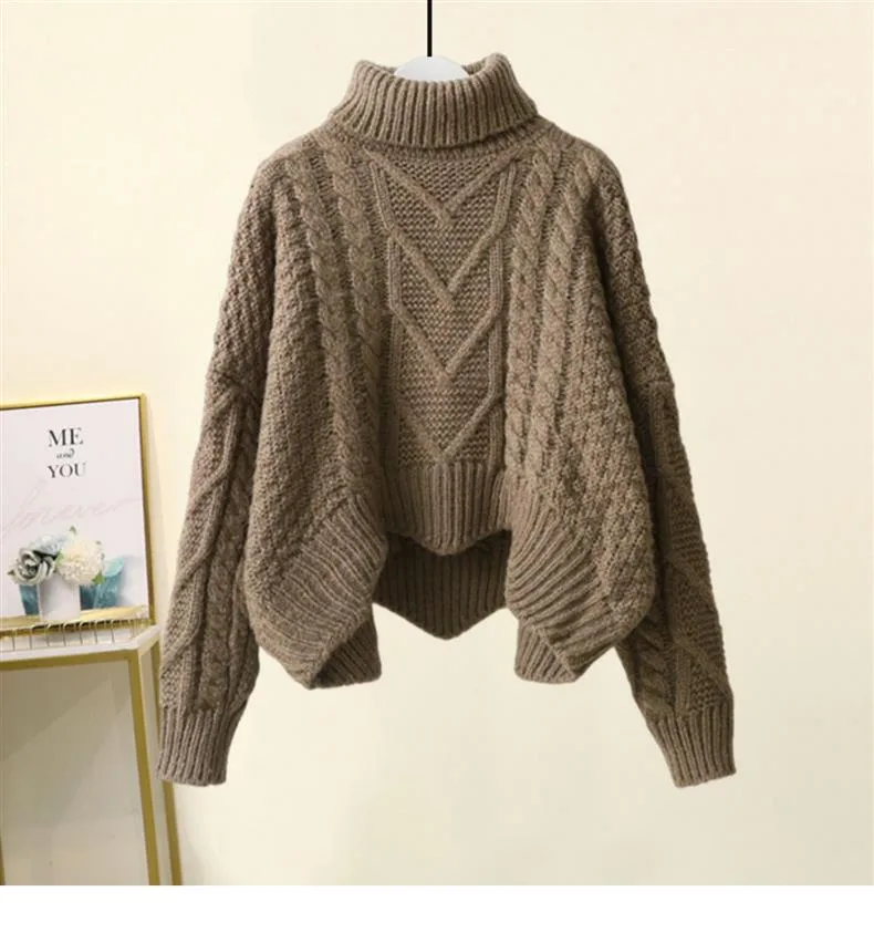 Fleece-lined Thickened Two-Piece Women's Autumn And Winter New High-Neck Twist Pullover Sweater Design Sense Daggedness Wide-Leg Pants display picture 10