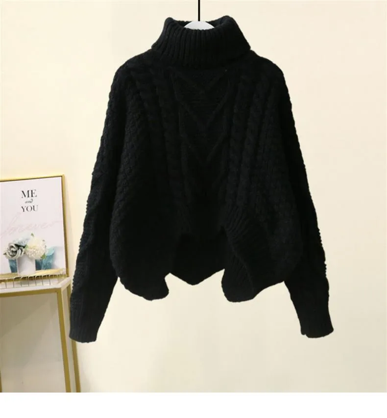 Fleece-lined Thickened Two-Piece Women's Autumn And Winter New High-Neck Twist Pullover Sweater Design Sense Daggedness Wide-Leg Pants display picture 11