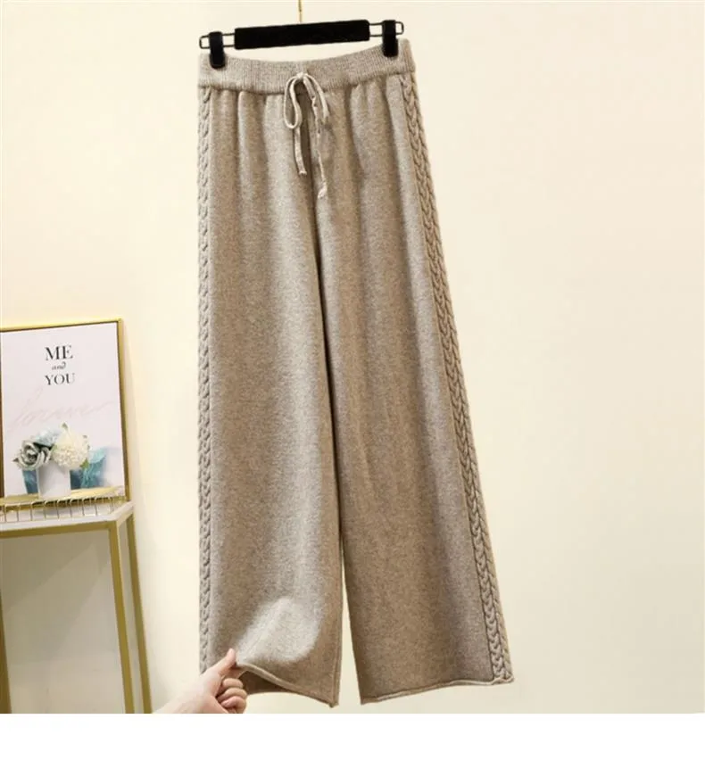 Fleece-lined Thickened Two-Piece Women's Autumn And Winter New High-Neck Twist Pullover Sweater Design Sense Daggedness Wide-Leg Pants display picture 13