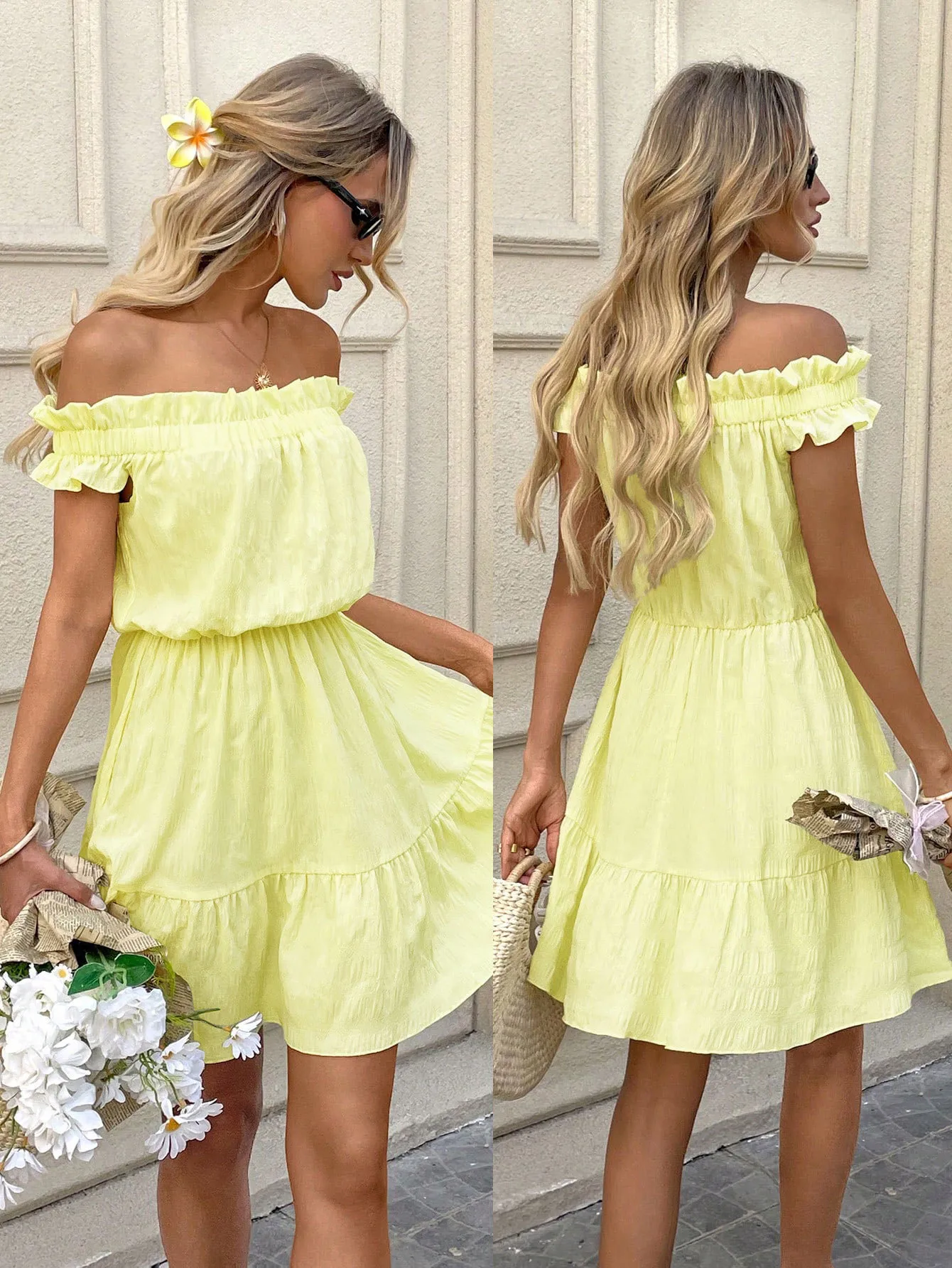 Women's French Gentle Style One-word Collar Dress Summer New Fashion Age-reducing Sweet Skirt display picture 3