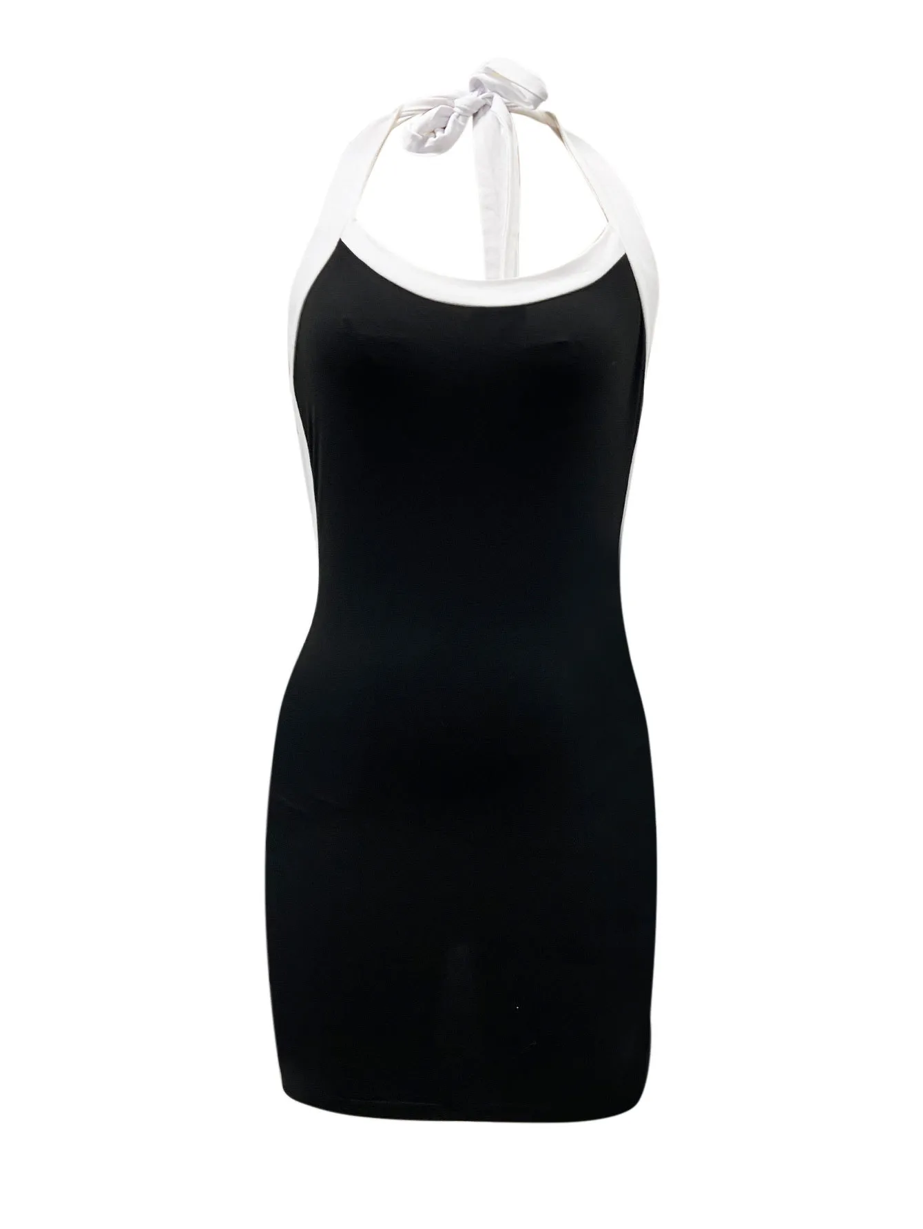 Clothing  Summer Halterneck Sexy Slimming Black And White Contrasting Hot Girl Skirt display picture 7