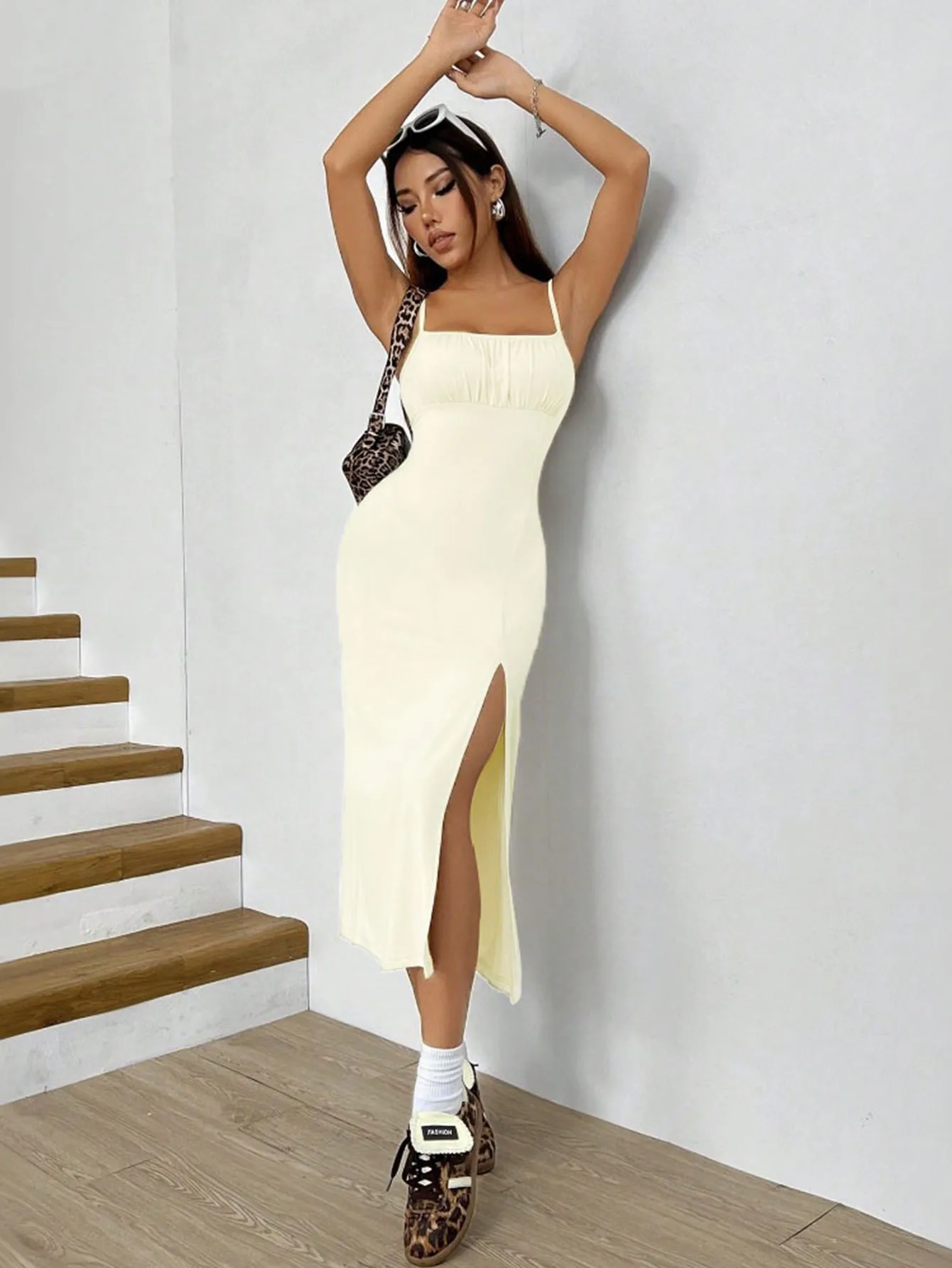 Spring And Summer New International Station TK Women's Clothing Simple Style Dress High Waist Split Slim-fit Sling Midi Dress display picture 5