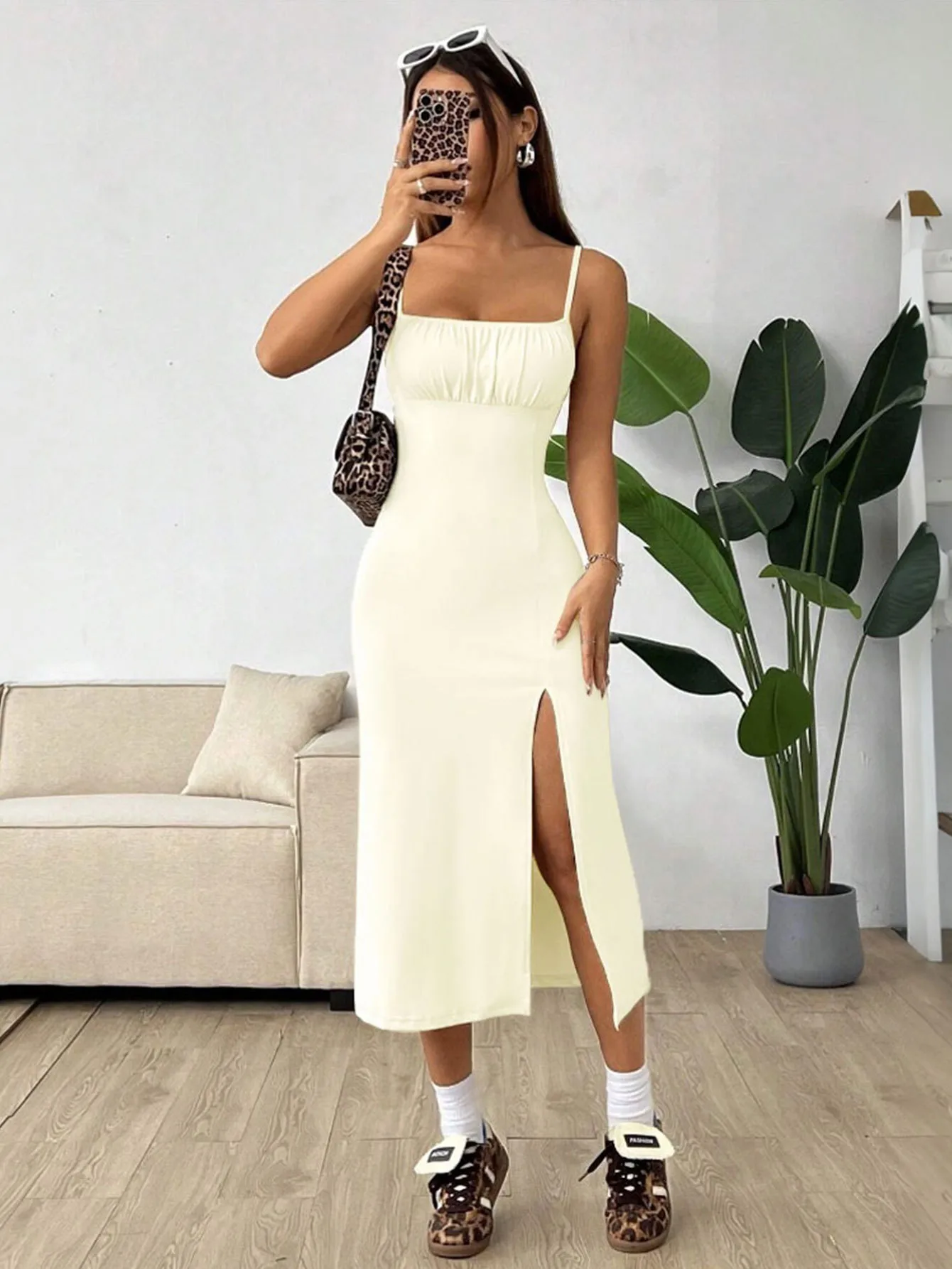 Spring And Summer New International Station TK Women's Clothing Simple Style Dress High Waist Split Slim-fit Sling Midi Dress display picture 6