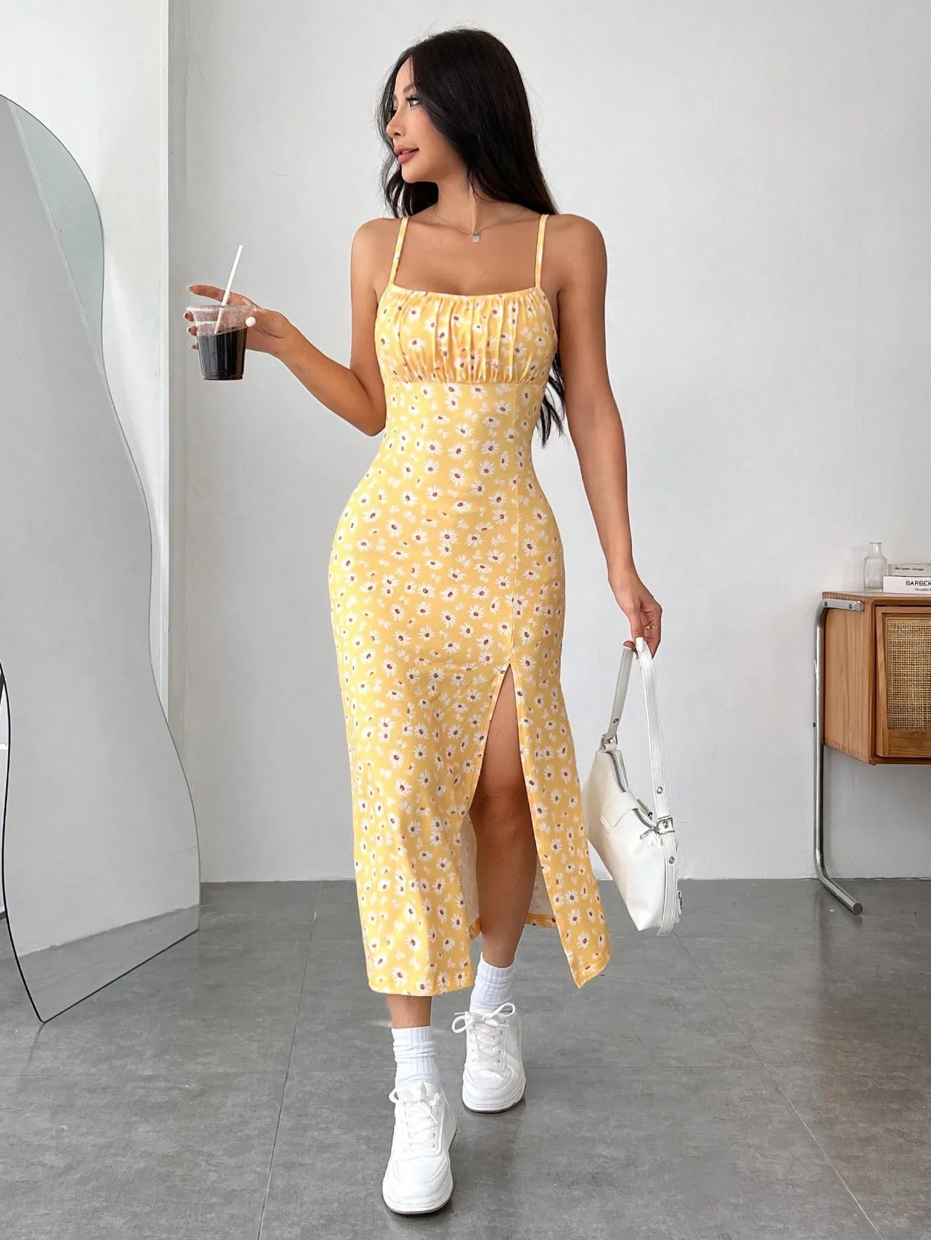 Spring And Summer New International Station TK Women's Clothing Simple Style Dress High Waist Split Slim-fit Sling Midi Dress display picture 9