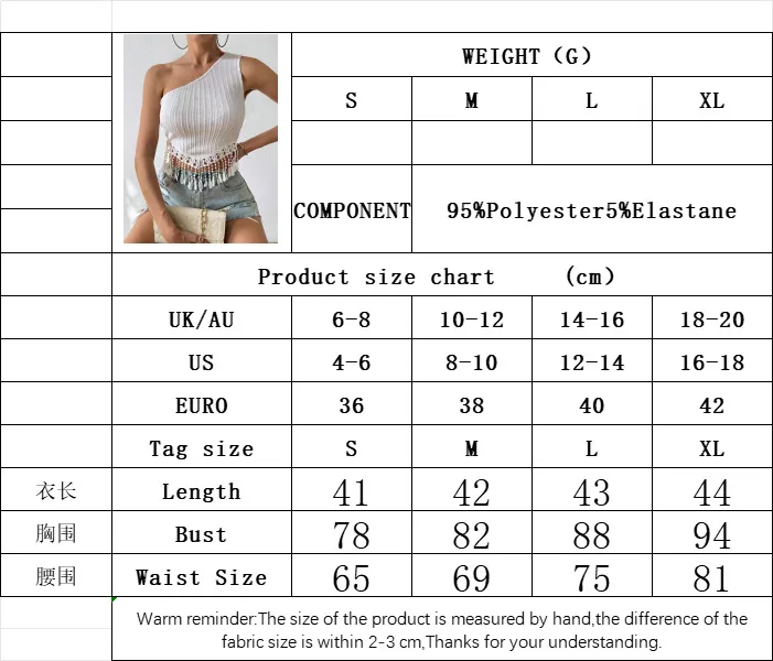 Export Women's Sexy One-Shoulder T-Shirt Summer New Tassel Design Short Navel-Baring Off-Shoulder Top display picture 2