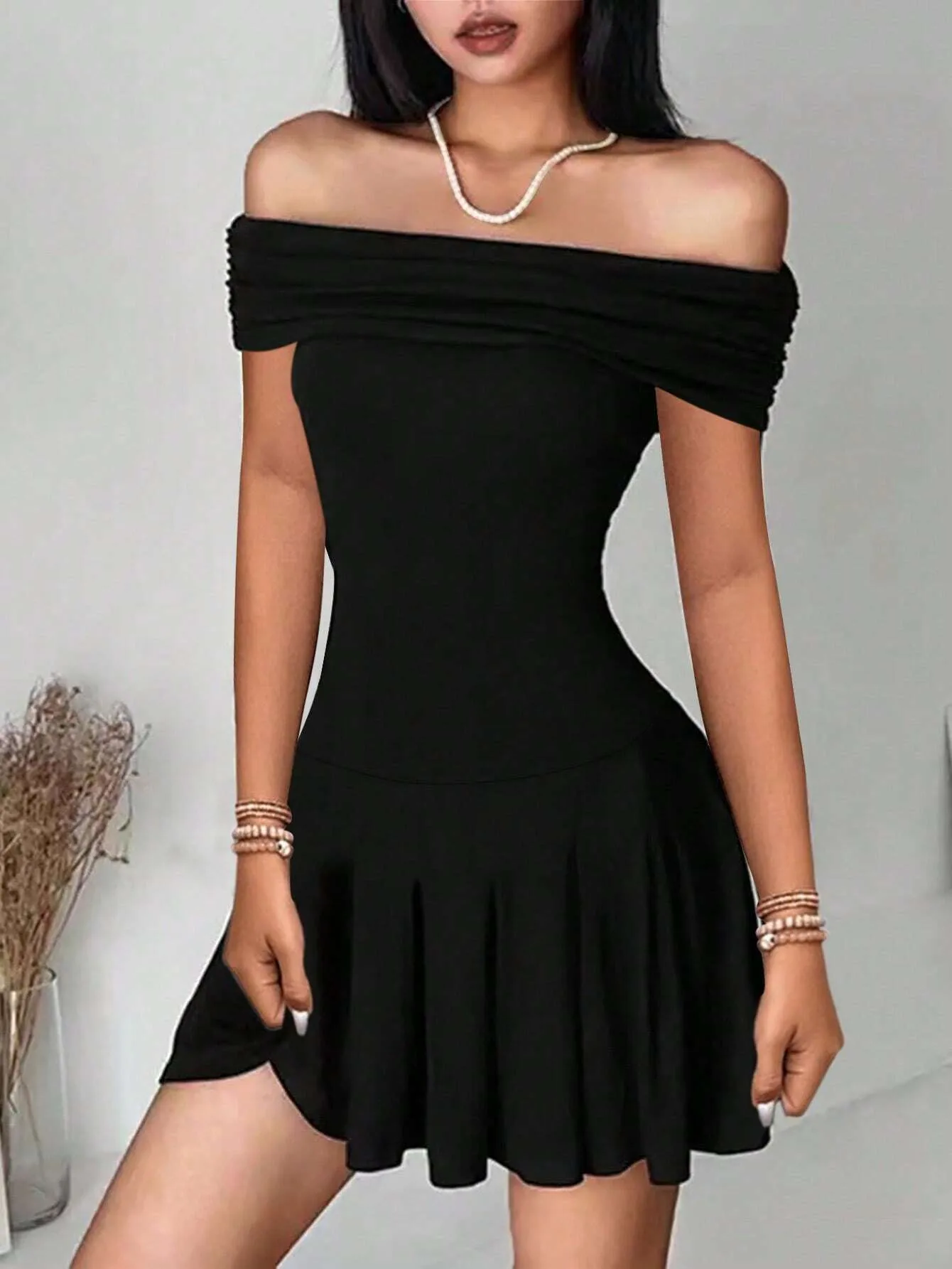 Women's Clothing  Pure Desire To Reveal Collarbone Dress Summer New One-word Neck High Waist Skirt Women display picture 3