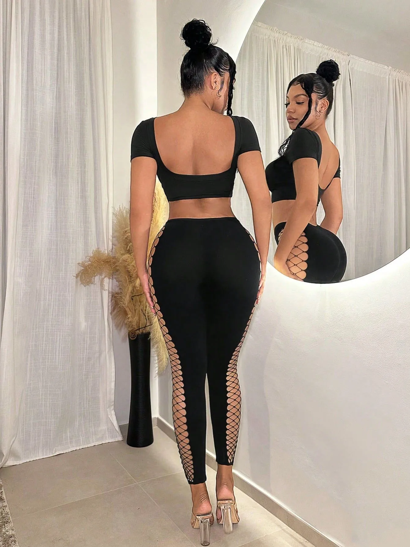 Spring New Women's Fishnet Sexy Versatile Fashion High-Elastic Knit Long Pants Casual Pants Women display picture 2