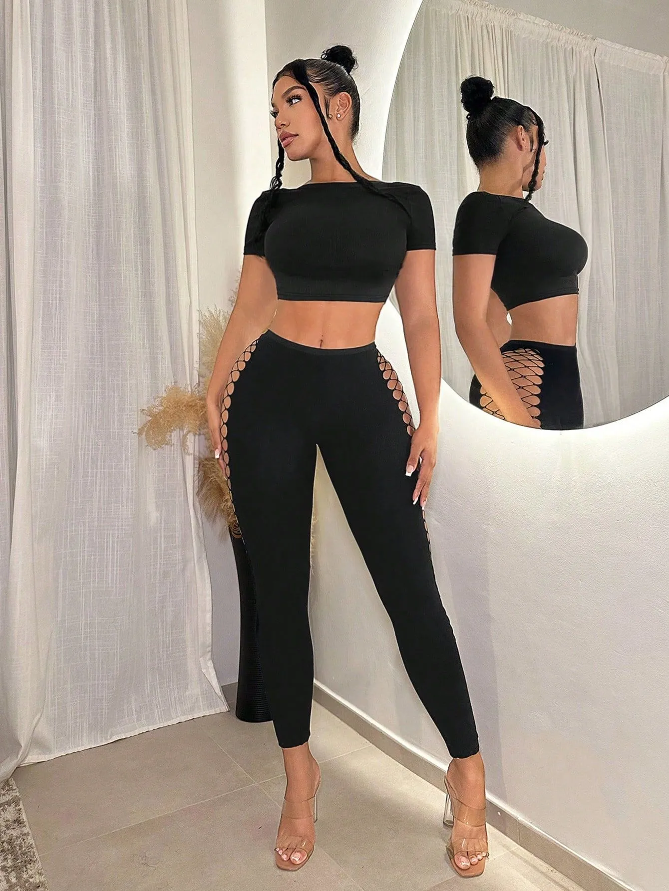Spring New Women's Fishnet Sexy Versatile Fashion High-Elastic Knit Long Pants Casual Pants Women display picture 3
