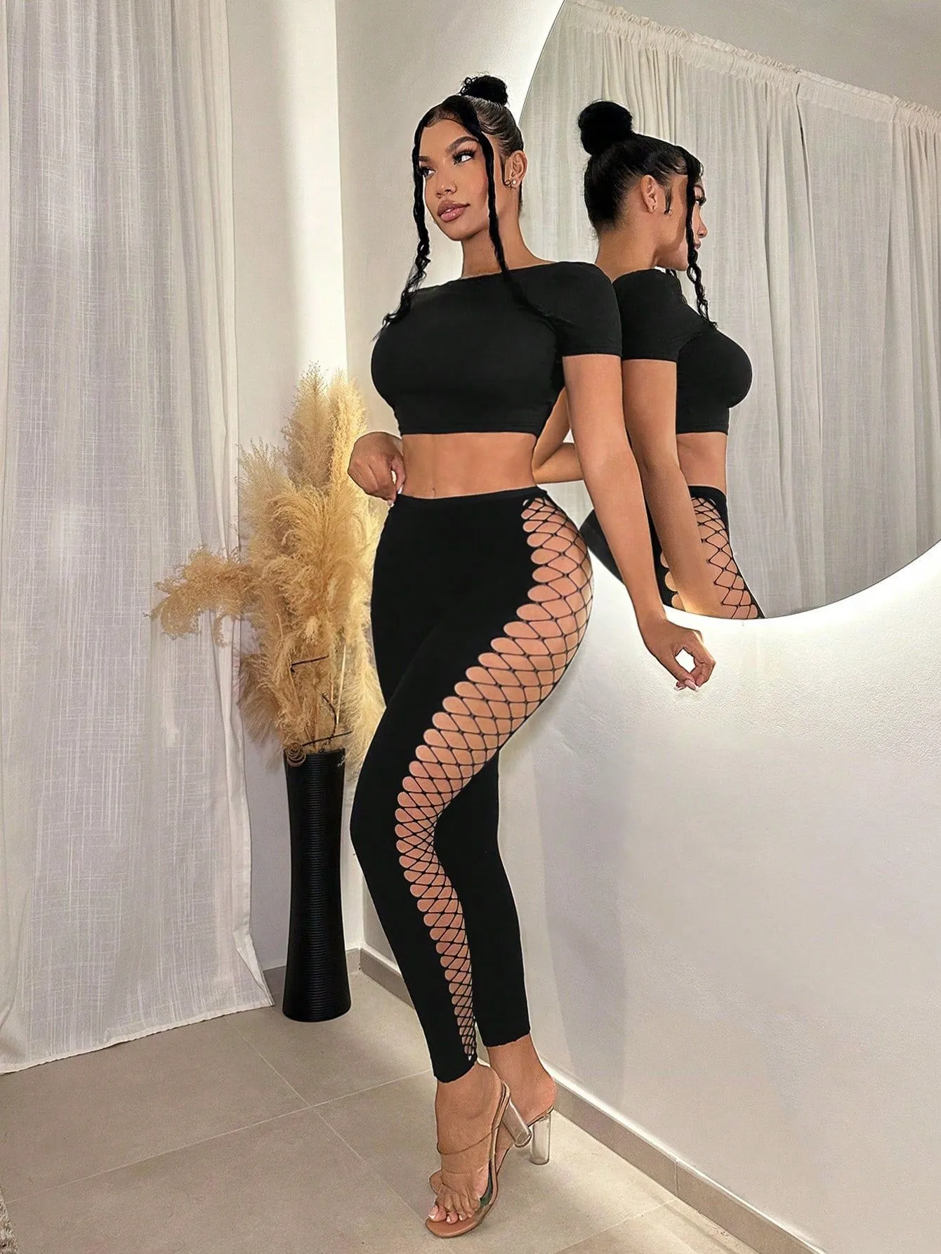 Spring New Women's Fishnet Sexy Versatile Fashion High-Elastic Knit Long Pants Casual Pants Women display picture 4