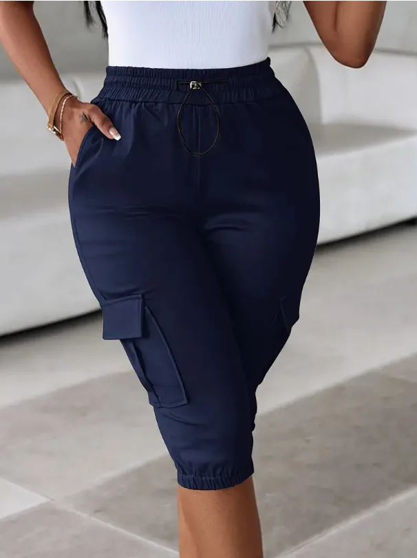 Explosions   Foreign Trade Women's Women's Loose Waist Slim-Fit Slimming Casual Multi-Pocket Solid Color Capri Pants display picture 4