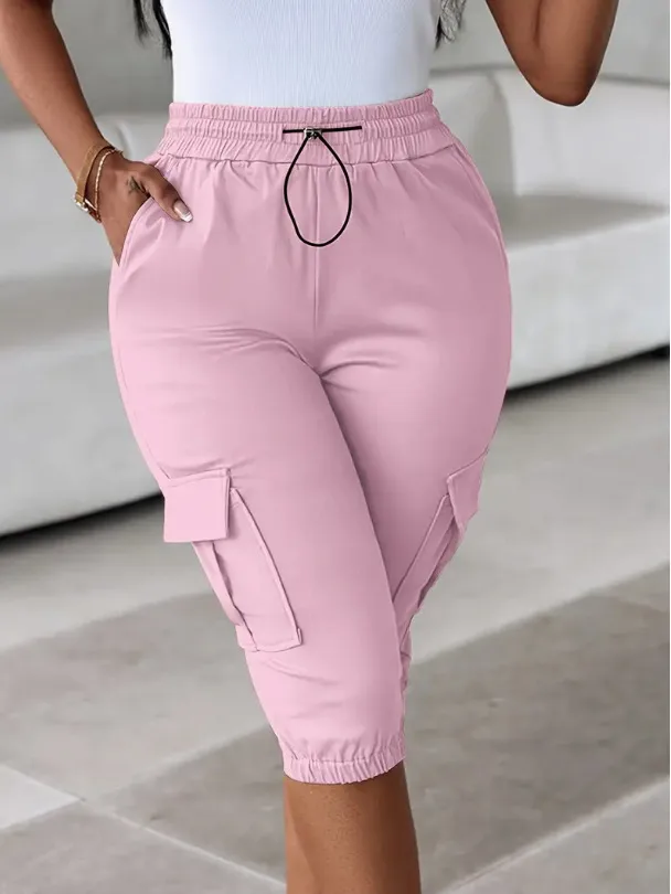 Explosions   Foreign Trade Women's Women's Loose Waist Slim-Fit Slimming Casual Multi-Pocket Solid Color Capri Pants display picture 7