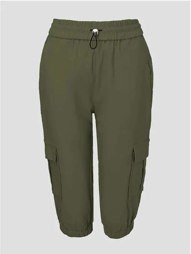 Explosions   Foreign Trade Women's Women's Loose Waist Slim-Fit Slimming Casual Multi-Pocket Solid Color Capri Pants display picture 12