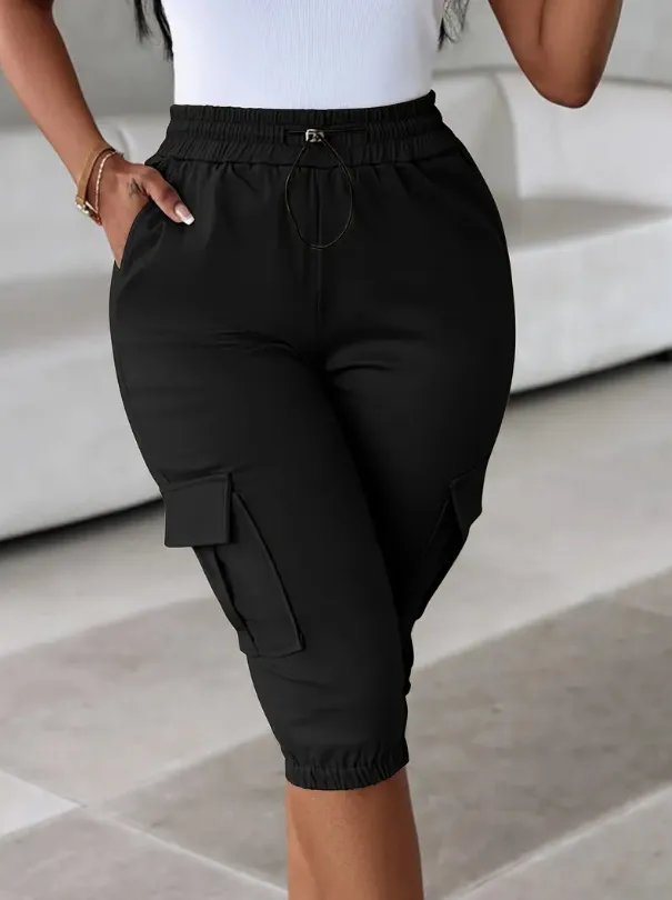 Explosions   Foreign Trade Women's Women's Loose Waist Slim-Fit Slimming Casual Multi-Pocket Solid Color Capri Pants display picture 13