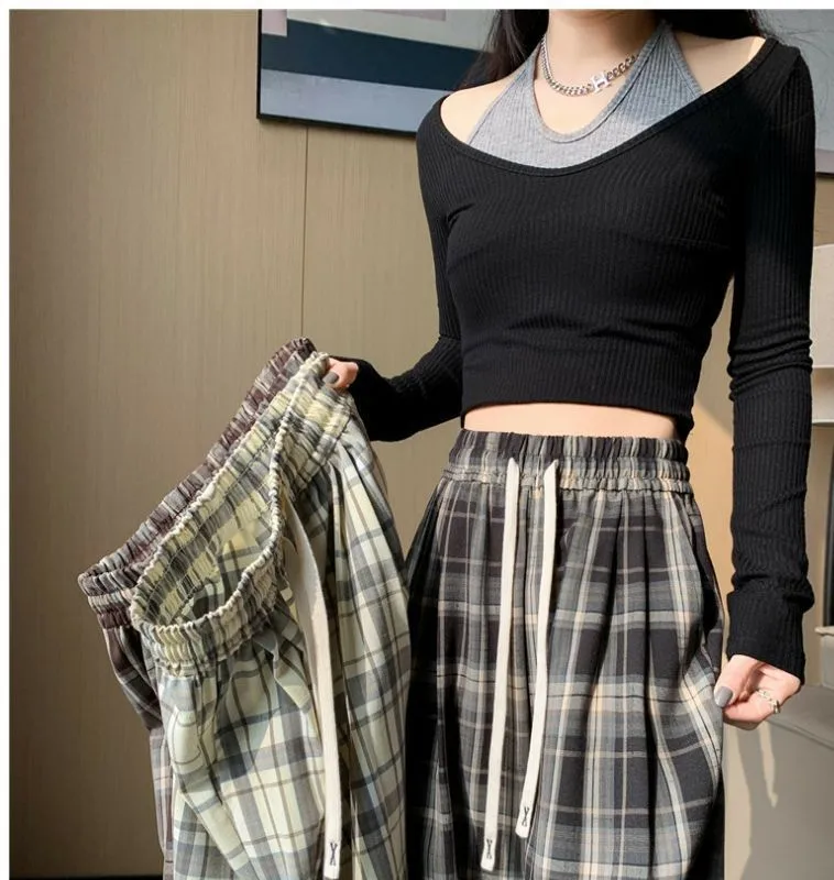 Foreign Trade Casual Trousers Women's Slimming Summer New New Style All-match Dipped High Waist Lace-up Straight Wide Legs display picture 1