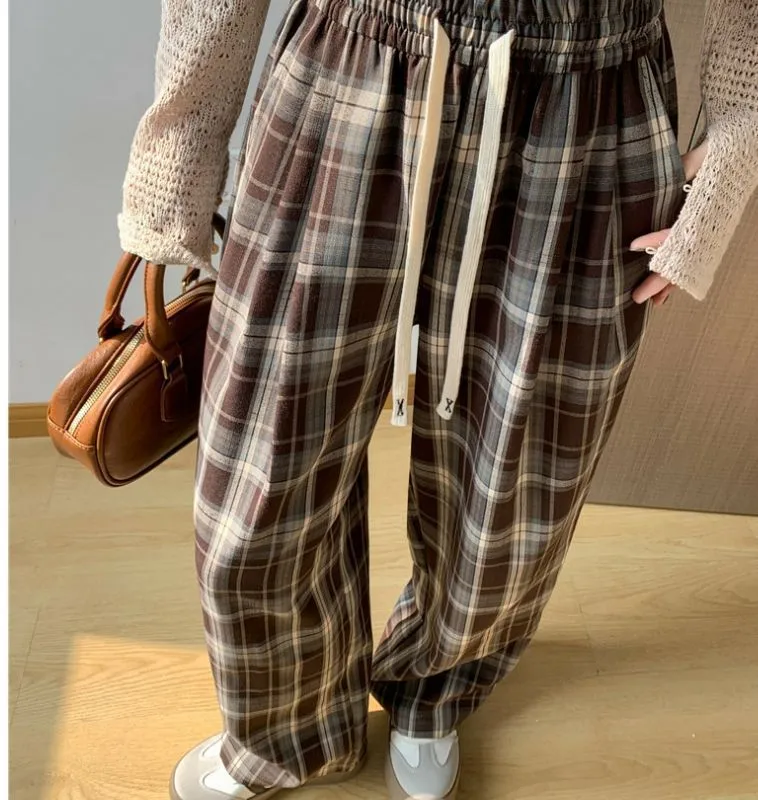Foreign Trade Casual Trousers Women's Slimming Summer New New Style All-match Dipped High Waist Lace-up Straight Wide Legs display picture 2