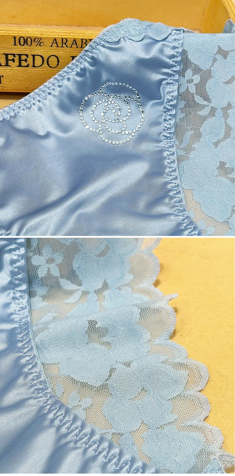 French Style Sexy Lace Underwear Women's Silky Ice Silk Satin Fashionable Diamond Embellished Traceless Briefs Comfortable And Breathable display picture 8