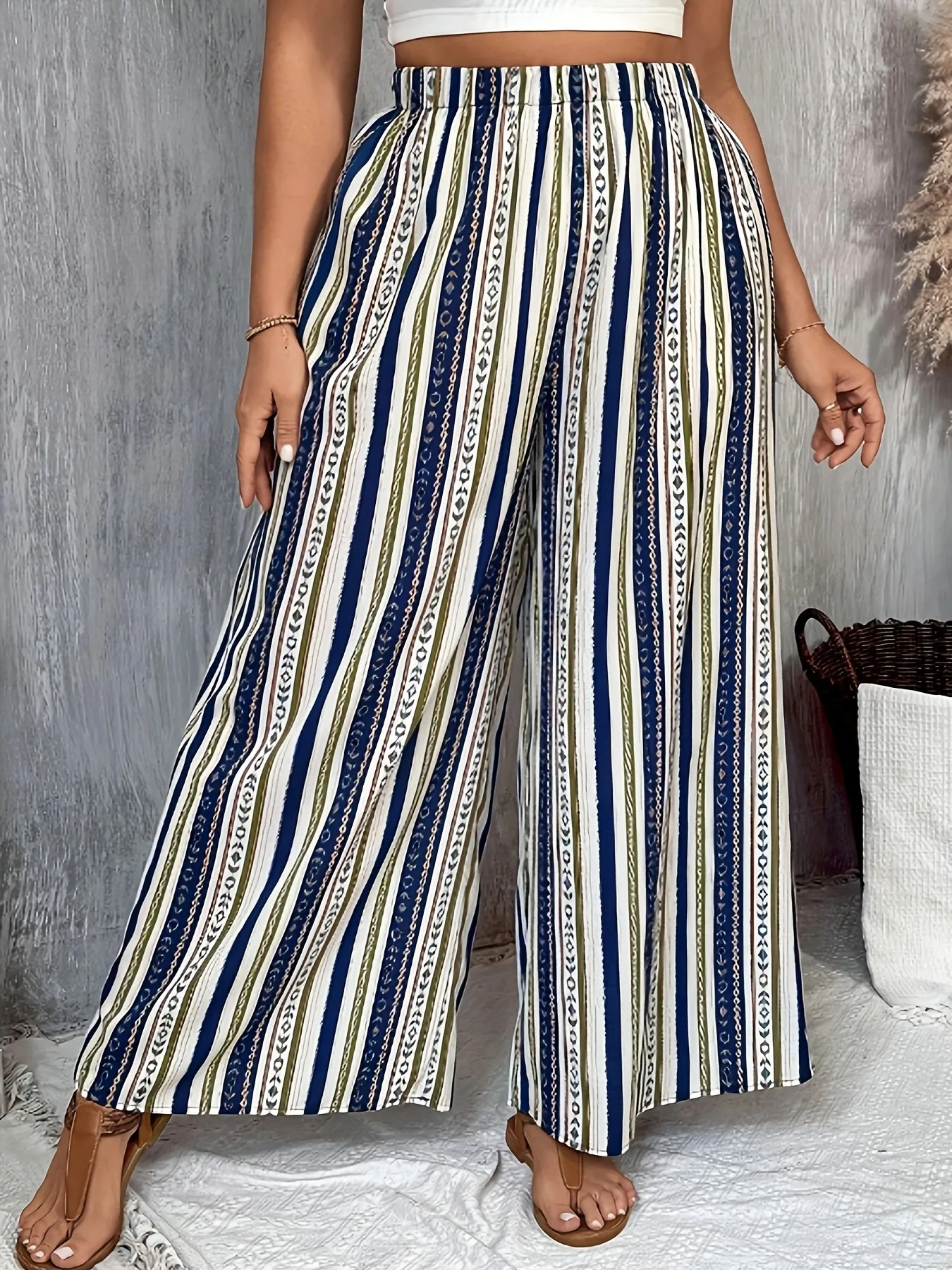 Europe, America, Spring And Summer   New Four Seasons Casual Wide Leg Pants Printed Explosions Loose Pants For Women display picture 1