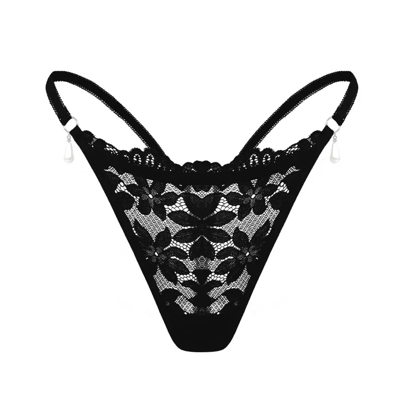 Underwear Fun New Lace Flower Small Pearl Pendant Comfortable Low Waist Women's Thong In Stock display picture 9