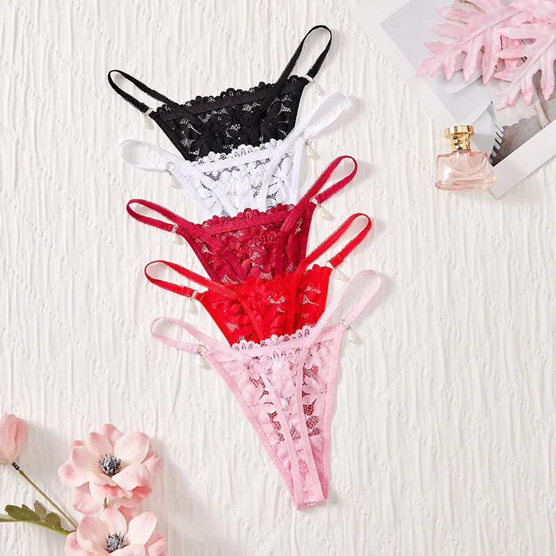 Underwear Fun New Lace Flower Small Pearl Pendant Comfortable Low Waist Women's Thong In Stock display picture 3