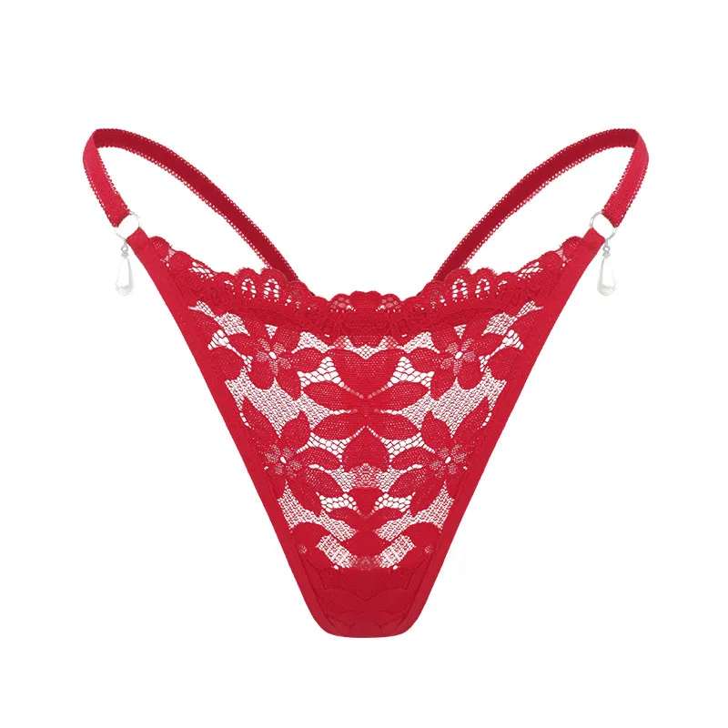 Underwear Fun New Lace Flower Small Pearl Pendant Comfortable Low Waist Women's Thong In Stock display picture 6