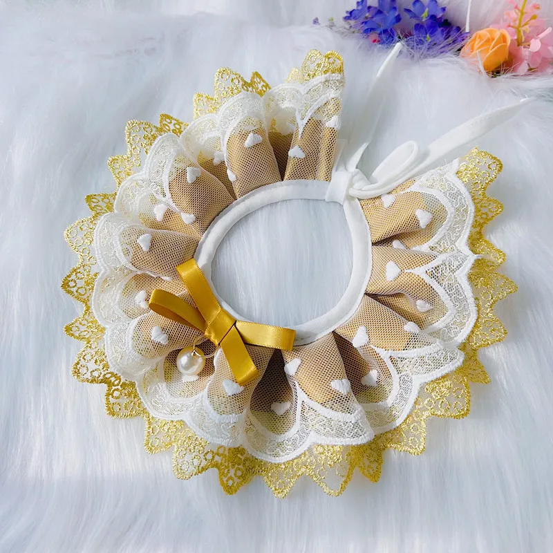 Cute Bib Collar Cat Dog Slip Towel Teddy Bib Round Neck Scarf Samo Sweet Lace Bib display picture 7