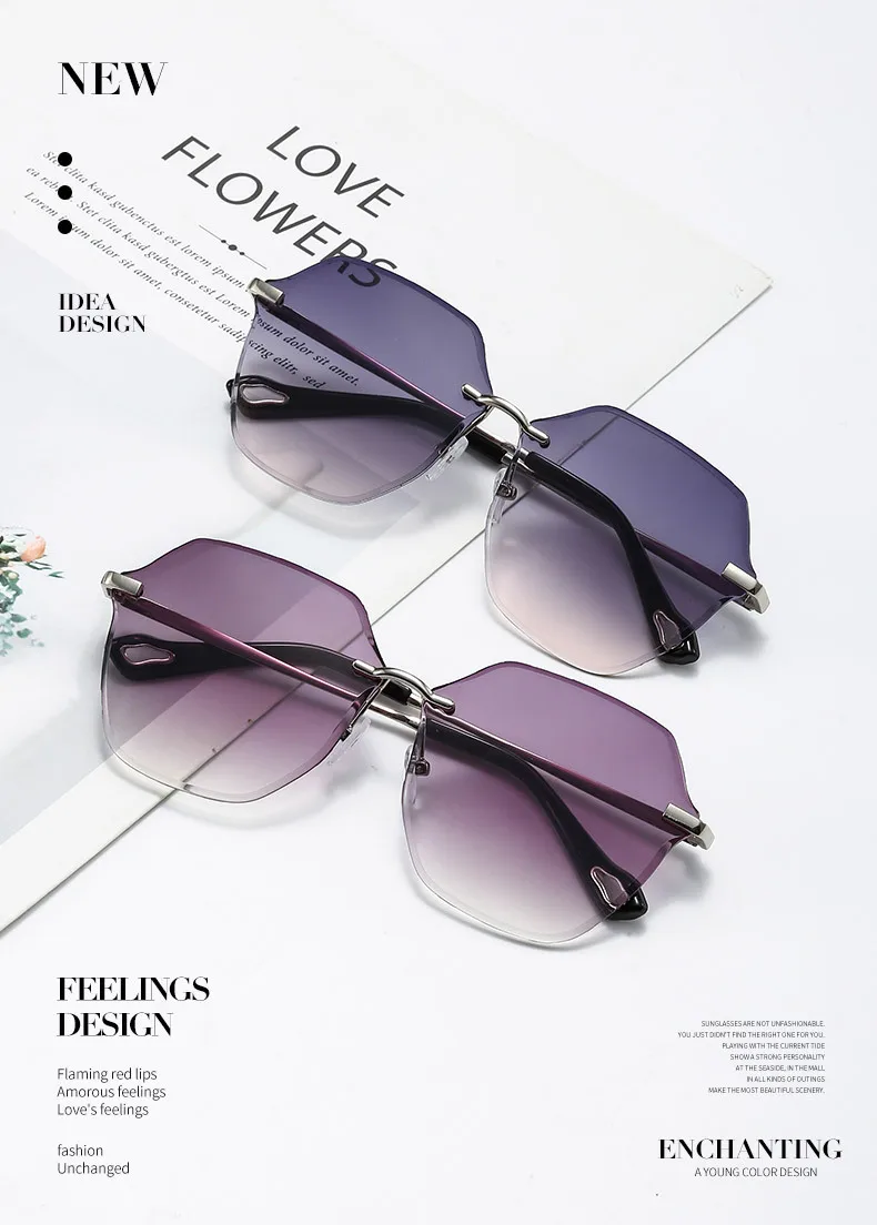 New Ladies Frameless Sunglasses High Sense All-match Temperament Glasses UV Fashion Sunscreen Sunglasses Wholesale display picture 3