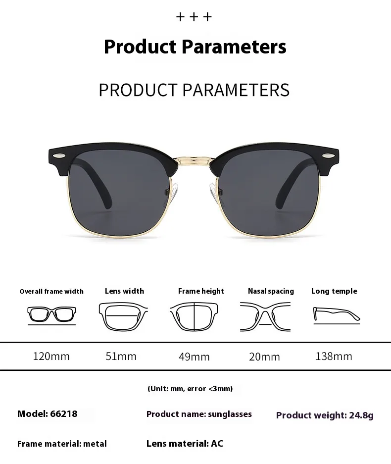 Classic Sunglasses Retro Rice Nail Half Frame Sunglasses Men's And Women's Fashion Color Film Reflective Glasses Manufacturers Wholesale display picture 1