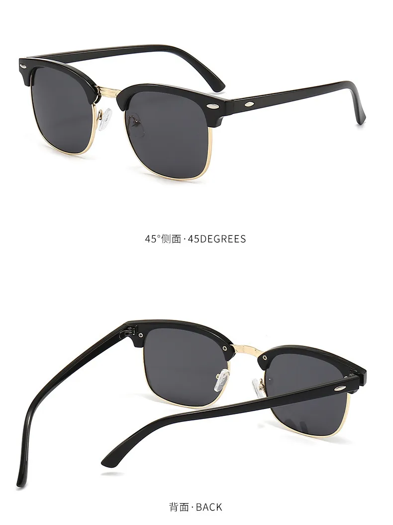 Classic Sunglasses Retro Rice Nail Half Frame Sunglasses Men's And Women's Fashion Color Film Reflective Glasses Manufacturers Wholesale display picture 2