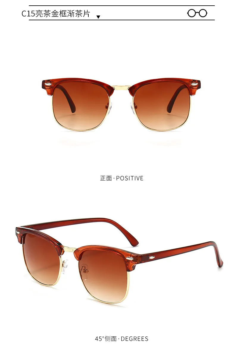 Classic Sunglasses Retro Rice Nail Half Frame Sunglasses Men's And Women's Fashion Color Film Reflective Glasses Manufacturers Wholesale display picture 10