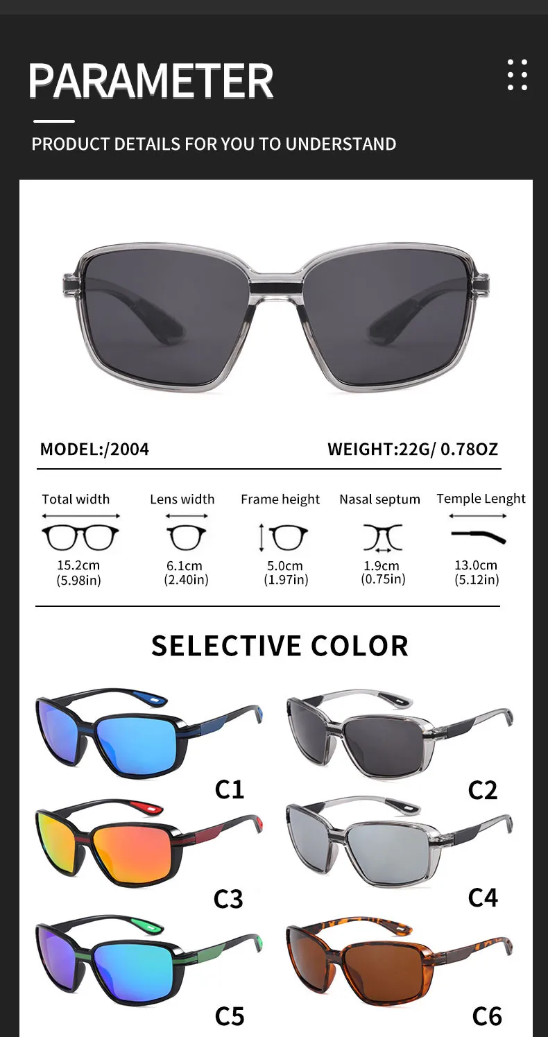 Square Outdoor Sports Cycling Polarized Sunglasses Men Women Driver Fishing Goggles Full Frame Oval Lens TAC Material Elegant display picture 4