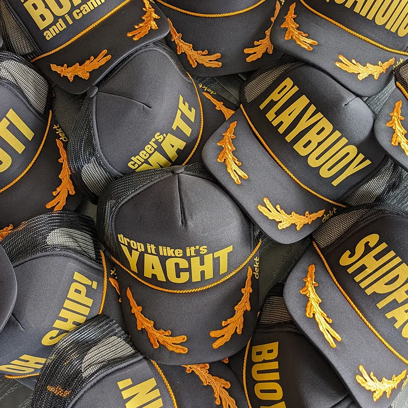 In Stock  Printed Captain Trucker Cap Embroidered Leaves Baseball Cap Pool Party Hat Personalized Mesh Cap display picture 1