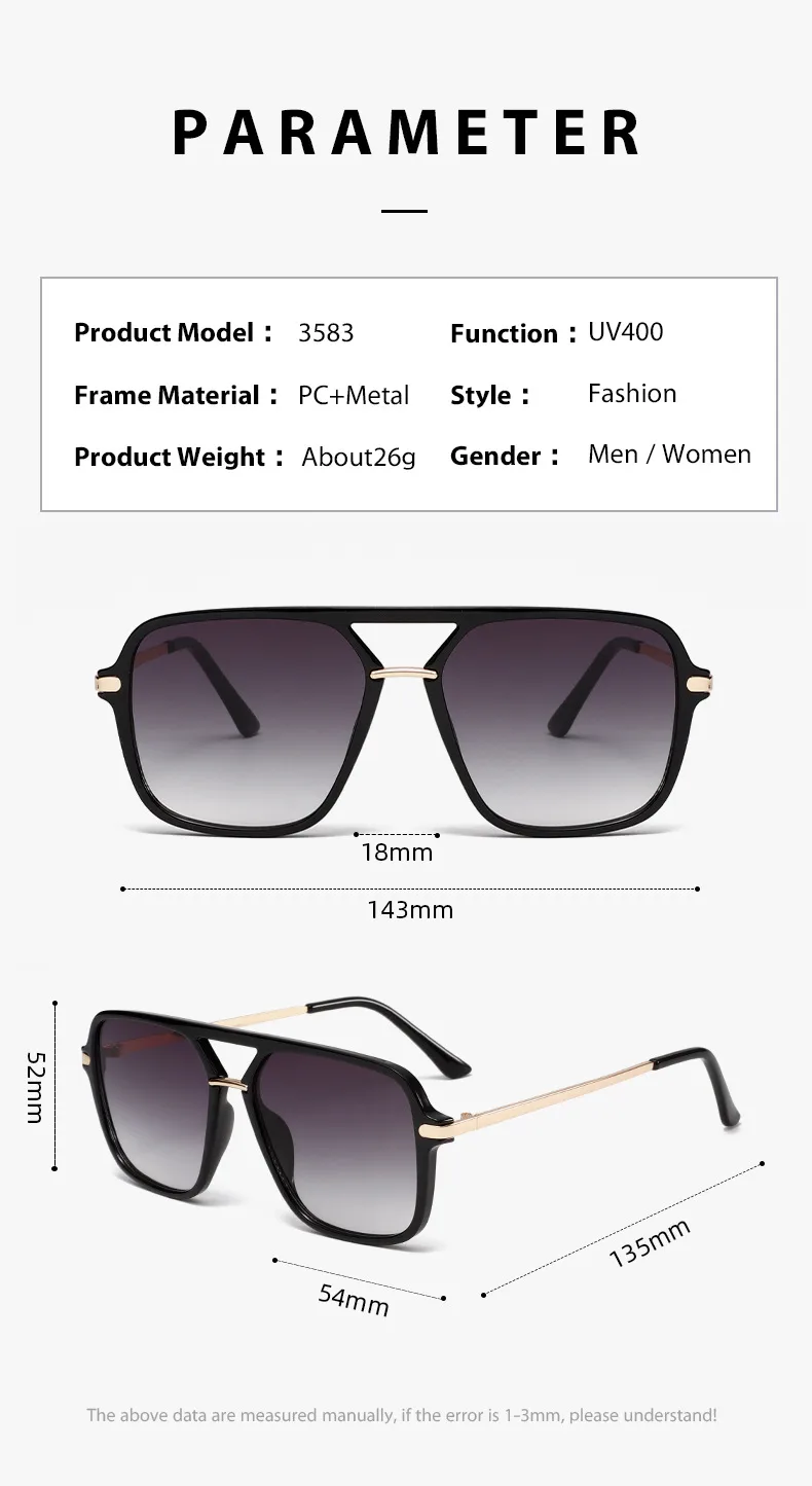 3583 Double Beam Plastic Metal Classic Sunglasses Sunglasses  E-commerce Foreign Trade  UV400 Fashion display picture 3