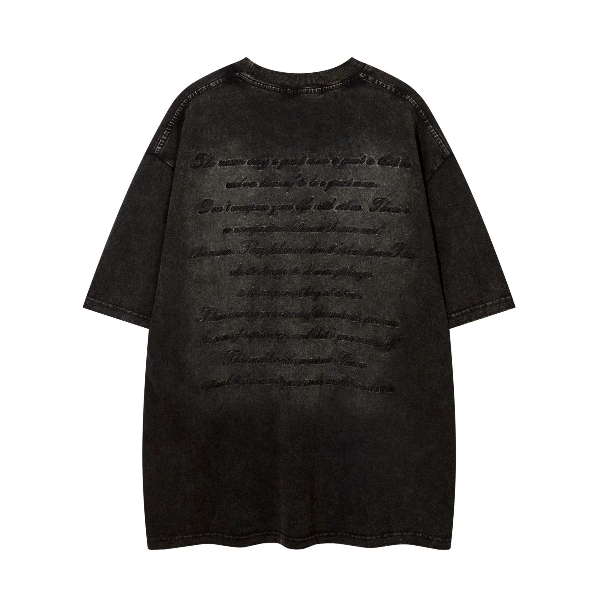Jiayiku Men's  Summer New American Retro Trendy Brand Heavy Washing Tee Embroidered Short-sleeved T-shirt Old display picture 4