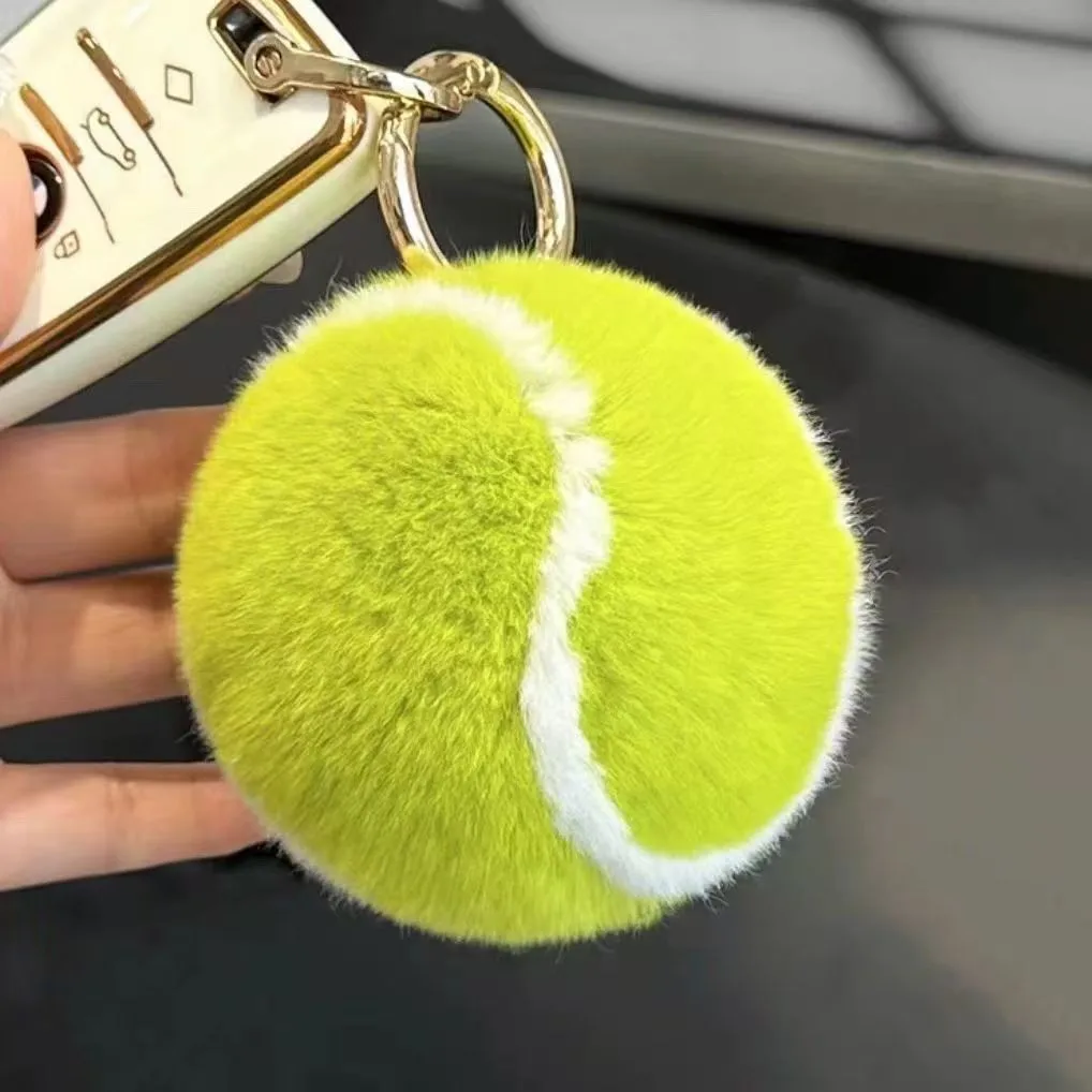 Cute Tennis High Sense Plush Car Keychain Pendant Ins Pompom Bag Gift School Bag Plush Jewelry display picture 3