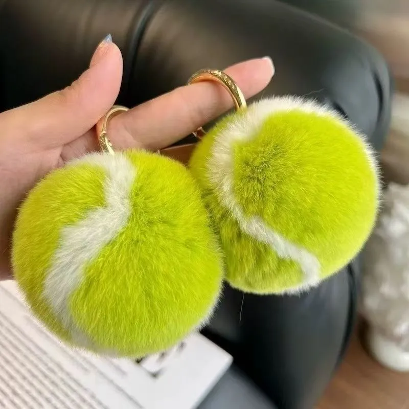 Cute Tennis High Sense Plush Car Keychain Pendant Ins Pompom Bag Gift School Bag Plush Jewelry display picture 4