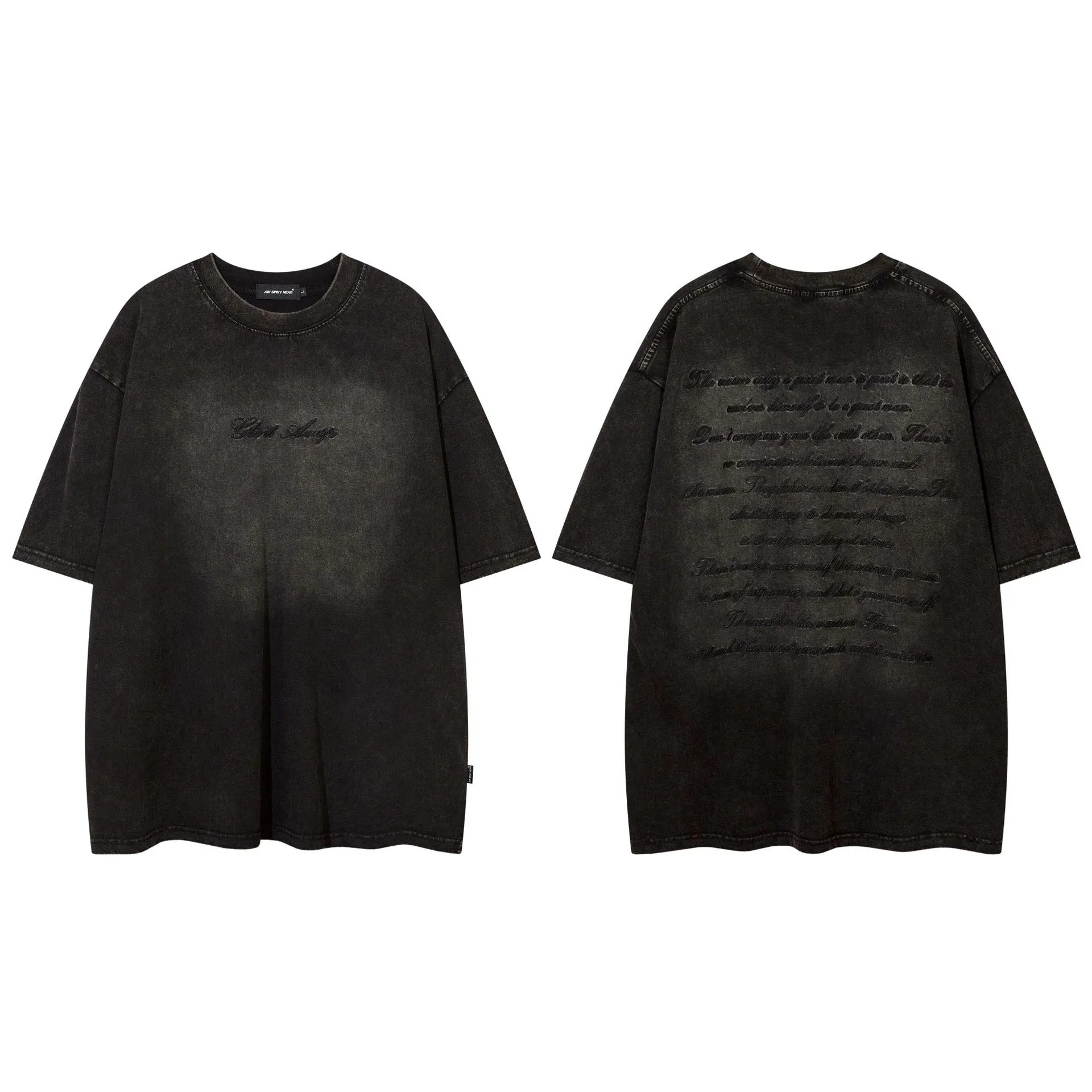 Jiayiku Men's  Summer New American Retro Trendy Brand Heavy Washing Tee Embroidered Short-sleeved T-shirt Old display picture 2