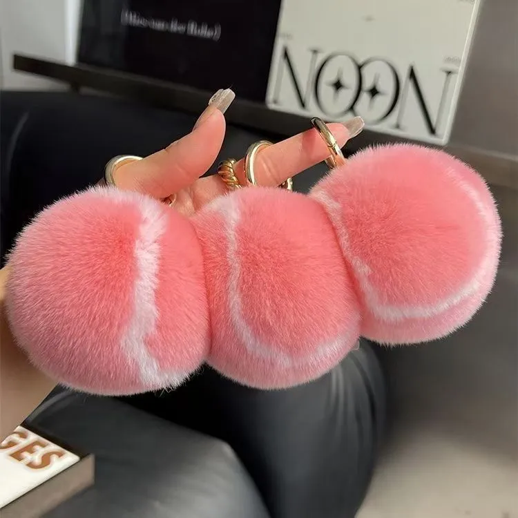 Cute Tennis High Sense Plush Car Keychain Pendant Ins Pompom Bag Gift School Bag Plush Jewelry display picture 6
