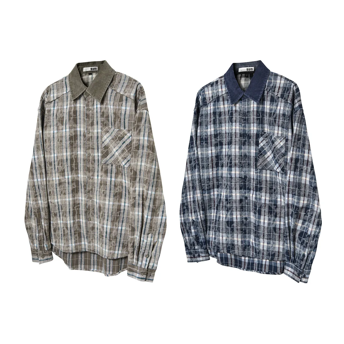 Jiayi Library Men's  Spring American Retro Cleanfit Tie-Dye Old Plaid Shirt Advanced Shirt display picture 2