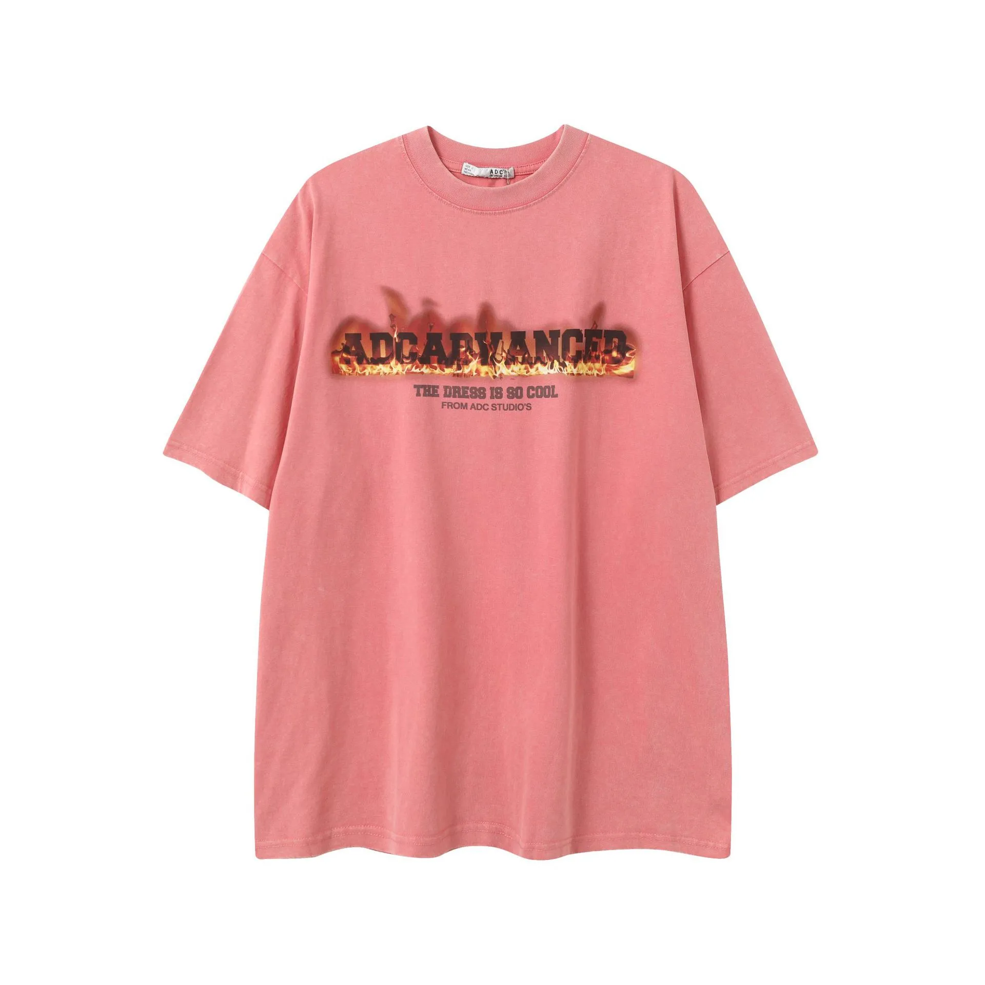 Jiayiku Men's  Summer American Retro Hip Hop Brand Heavy Washed Tee Flame Print Short Sleeve T-Shirt display picture 3