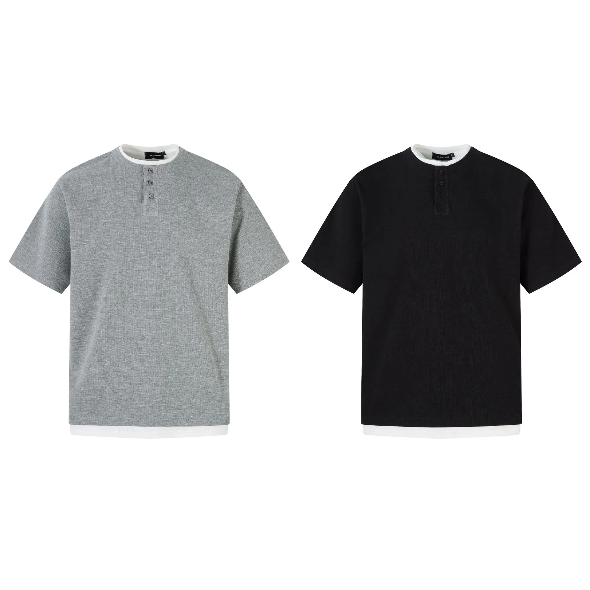 Jiayiku Men's  Summer New Niche Personalized Half Open Collar Simple All-match T-shirt Men's Short-sleeved Base Shirt display picture 2